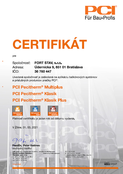 Certifikát PCI
