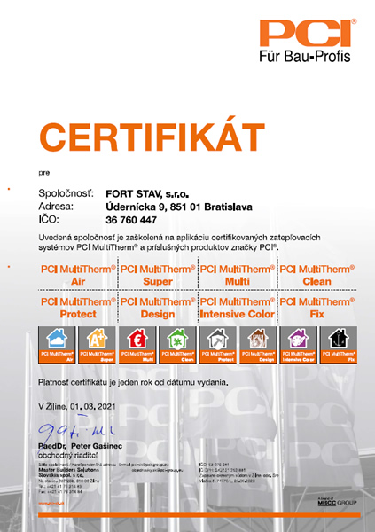 Certifikát PCI